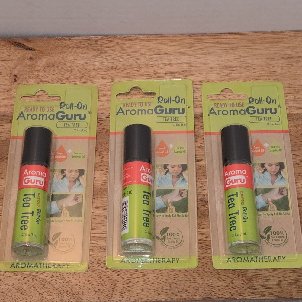 Lot 3 Aroma Guru Tea Tree Roll On Essential Oil 8ml Aromatherapy New Sealed